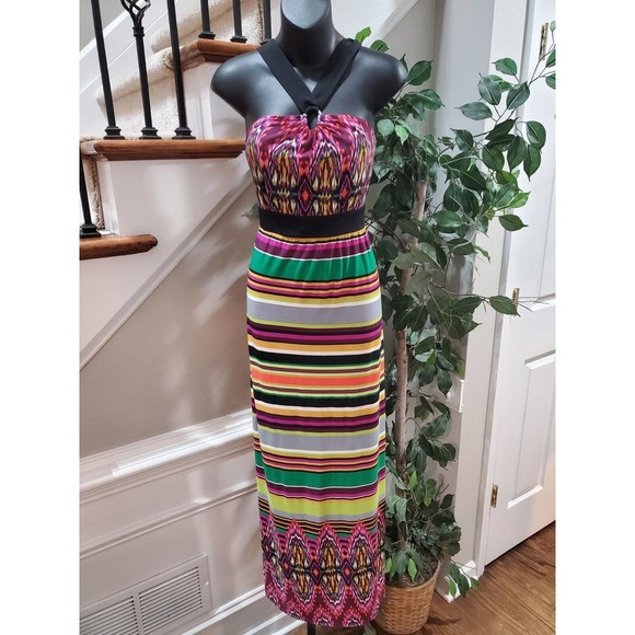 Emma & Michelle Women's Multicolor Halter Neck Sleeveless Long Maxi Dress Size M - Picture 10 of 10